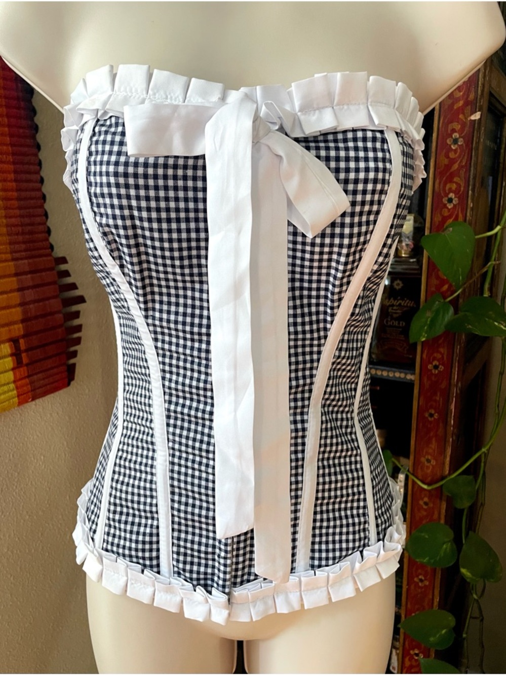 Fredericks of Hollywood Vintage Black & White Gingham Corset Large